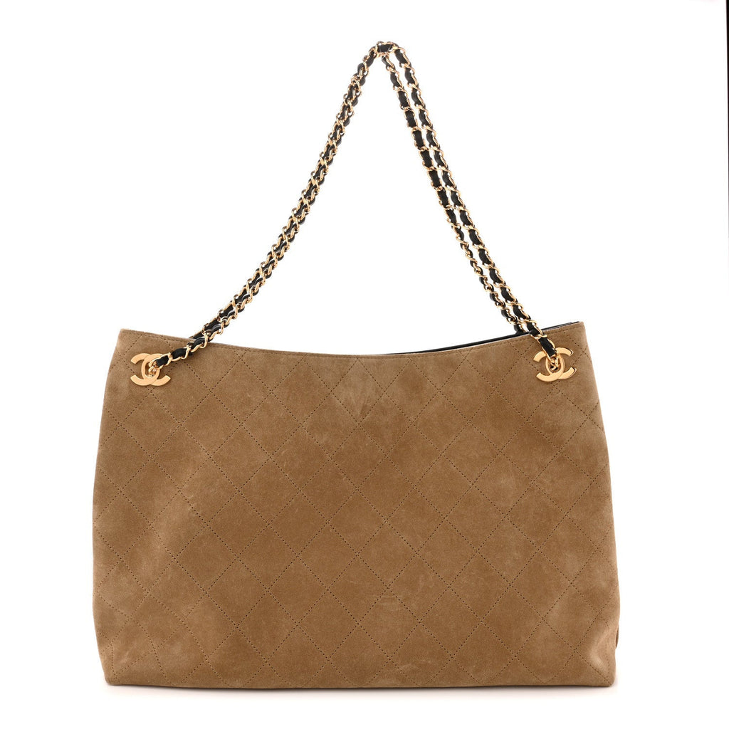 Suede Quilted Eyes On You Large Shopping Bag Beige