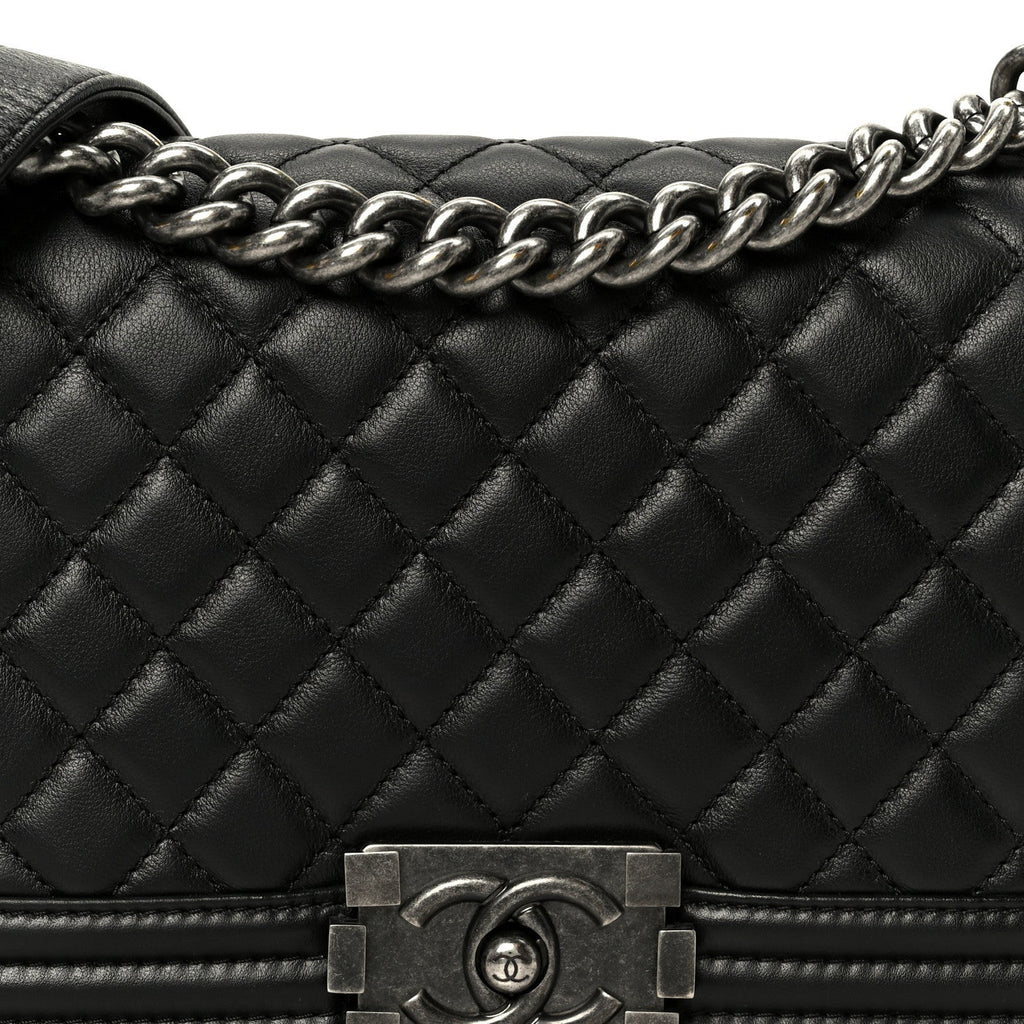 Calfskin Quilted Medium Boy Flap Black