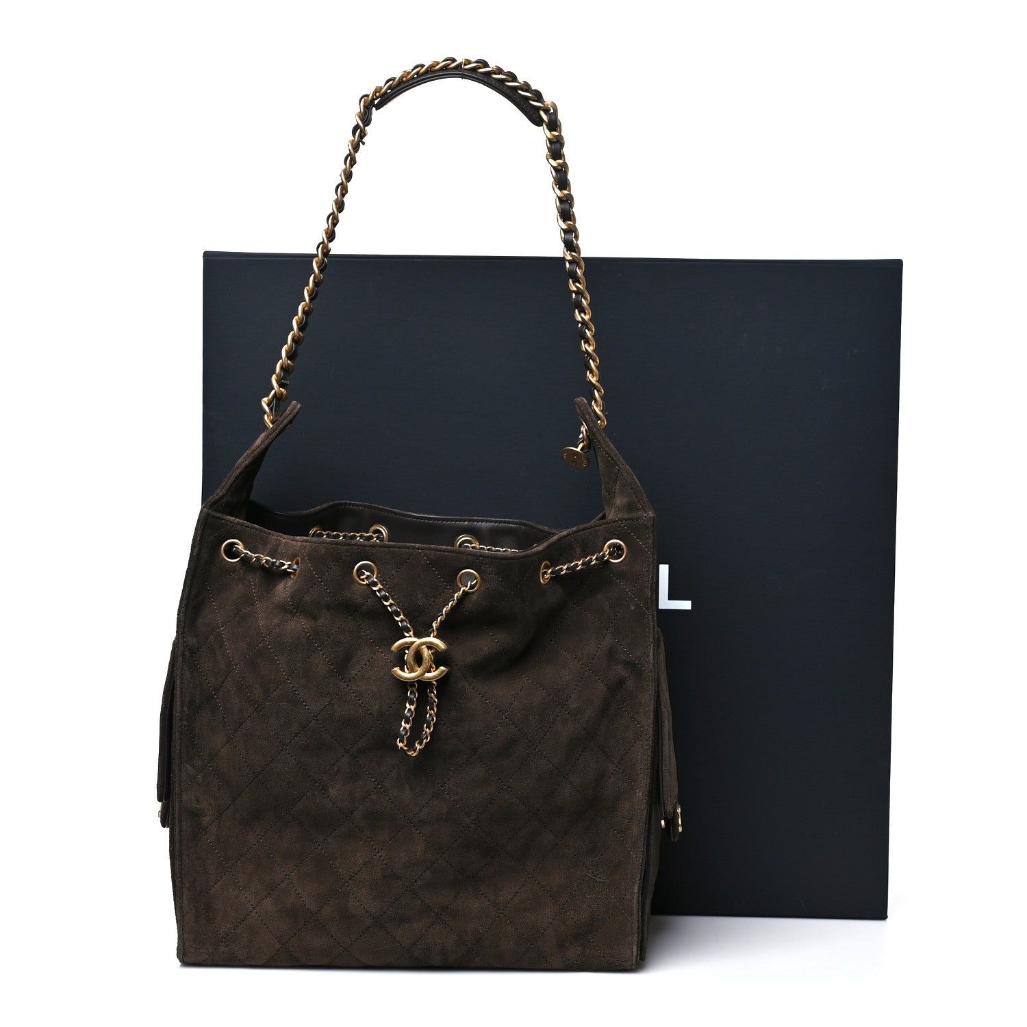 Suede Quilted Medium Chanel 25 Handbag Dark Brown