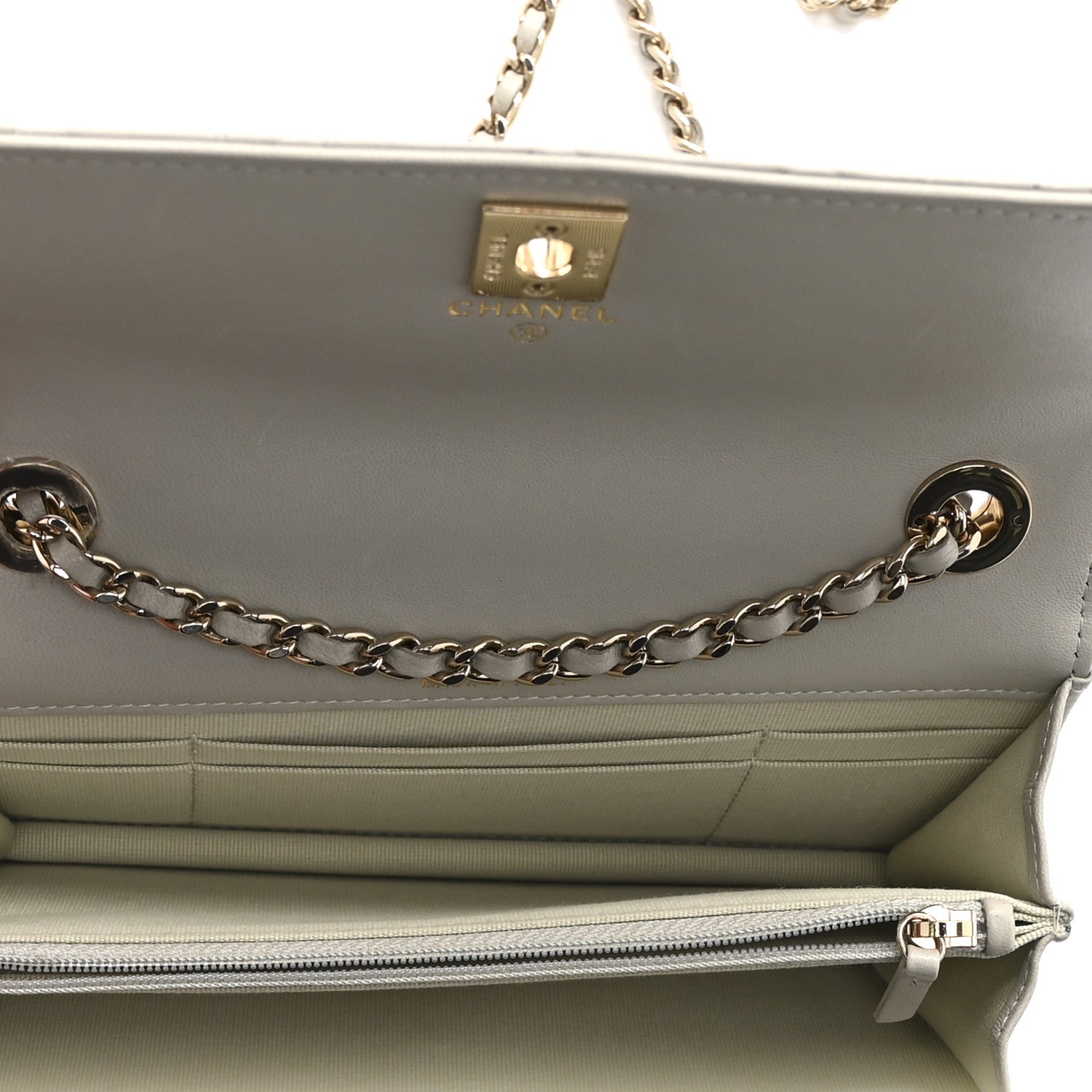Lambskin Quilted Trendy CC Dual Handle Clutch With Chain Grey