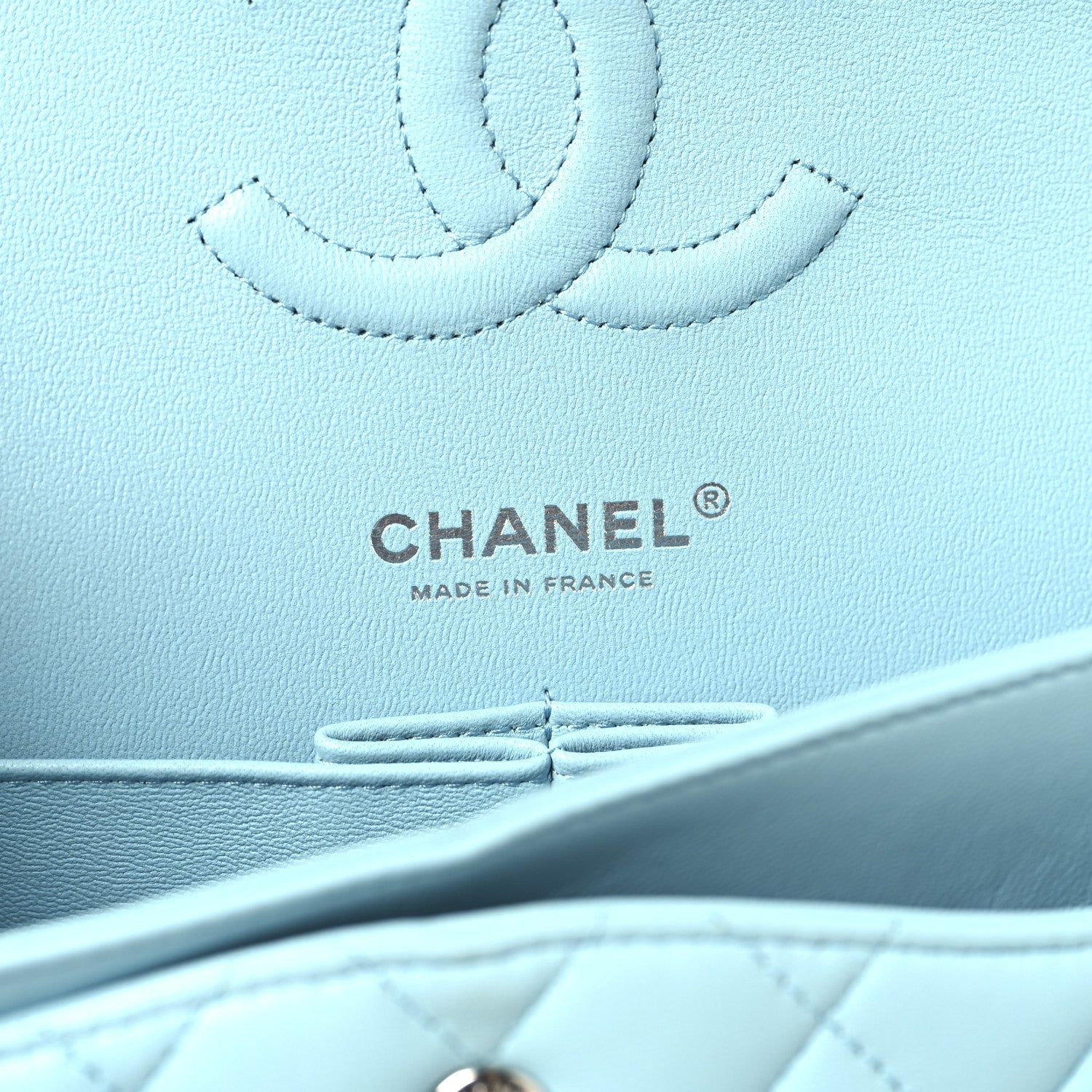 Lambskin Quilted Medium Double Flap Light Blue