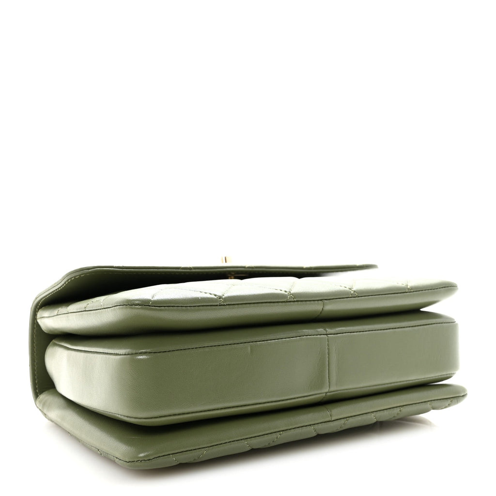 Lambskin Quilted Small Trendy CC Flap Dual Handle Bag Green
