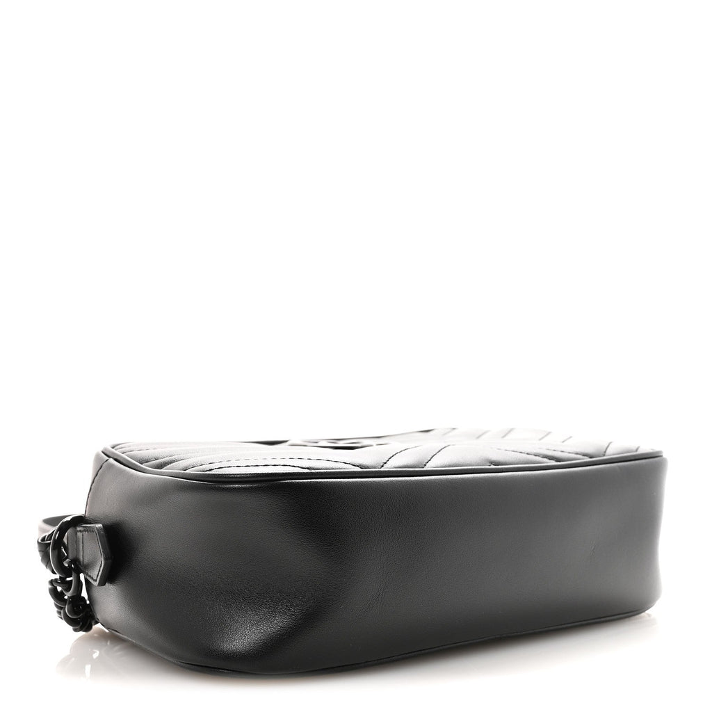 Calfskin Matelasse Monochrome Small GG Marmont Chain Shoulder Bag Black