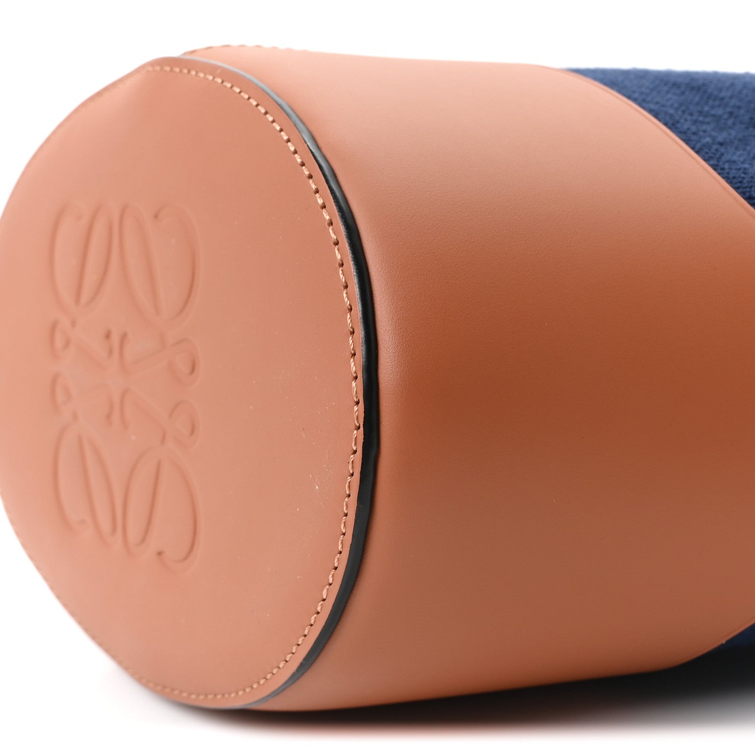 Canvas Calfskin Balloon Bucket Bag Navy Tan
