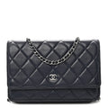 Lambskin Quilted Wallet On Chain WOC Navy Blue