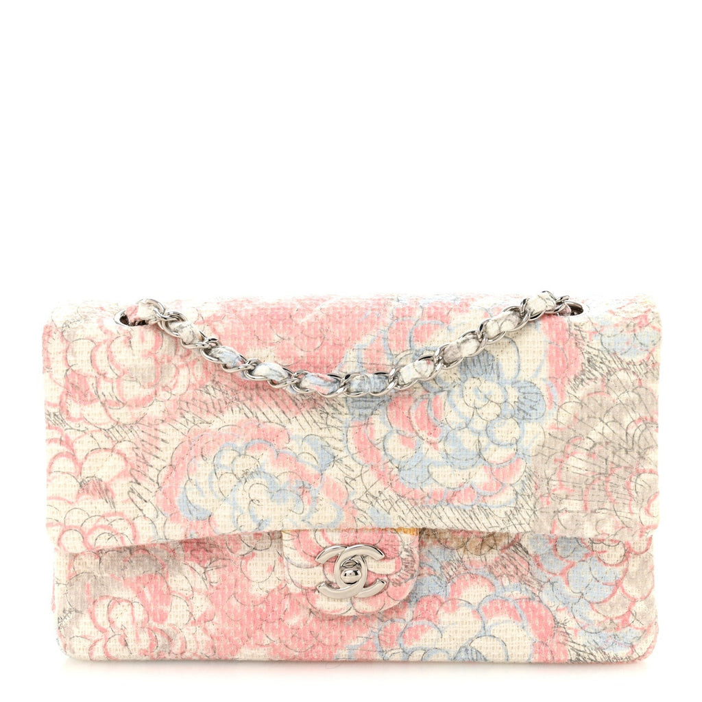 Tweed Quilted Camellia Medium Double Flap Ivory Multicolor