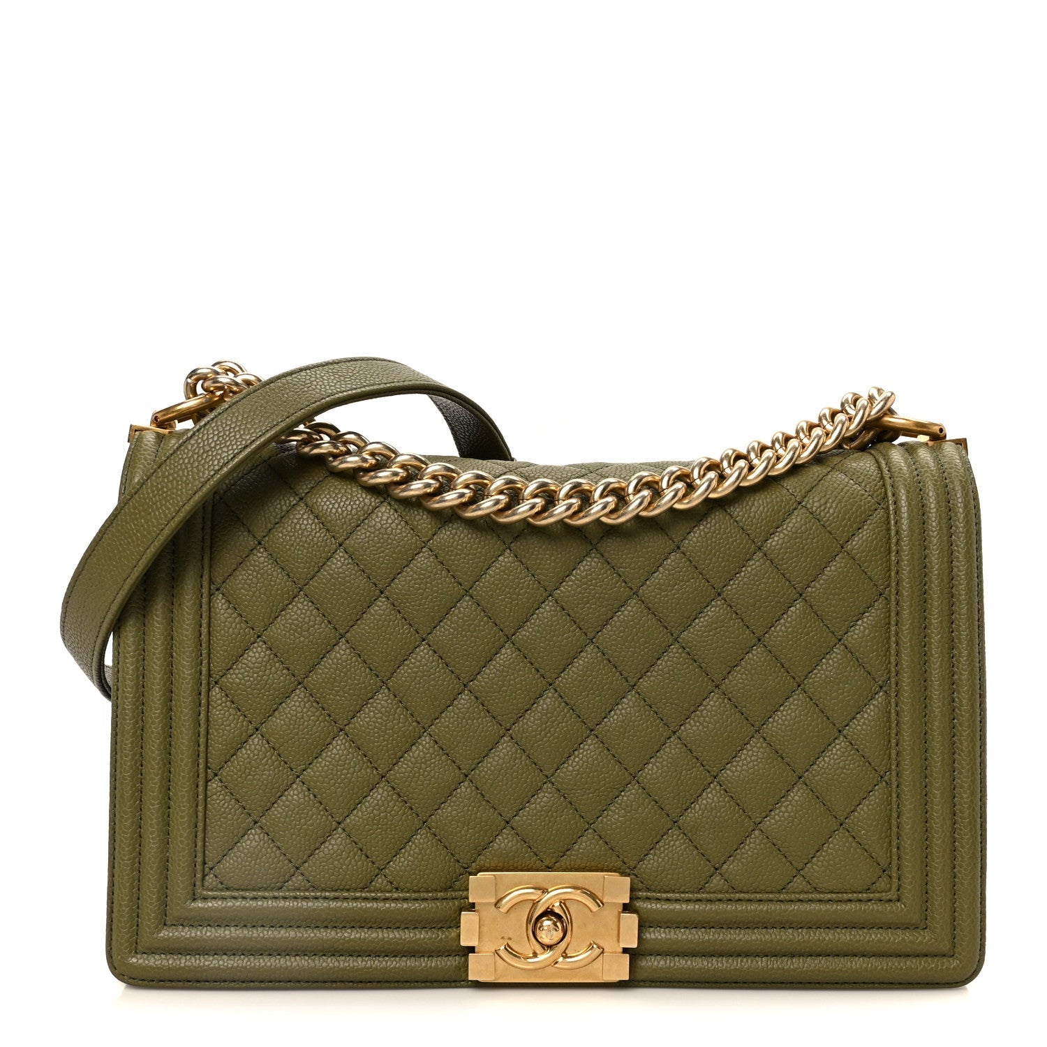 Caviar Quilted New Medium Boy Flap Khaki
