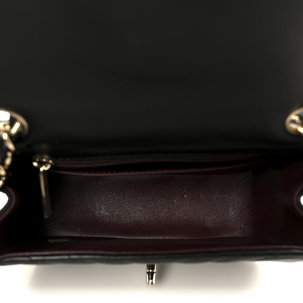 Lambskin Chevron Quilted Mini Square Flap Black