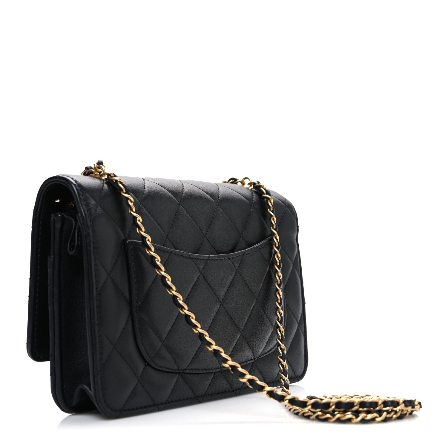 Lambskin Quilted Lion Motif Wallet On Chain WOC Black