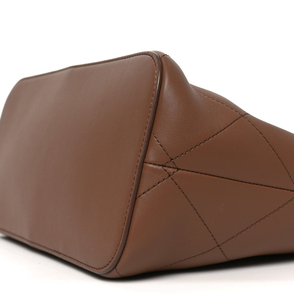 Calfskin Quilted Small Shopping Bag Brown