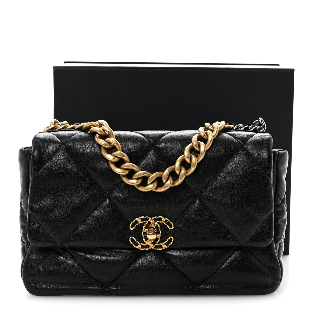 Goatskin Quilted Large Chanel 19 Flap Black