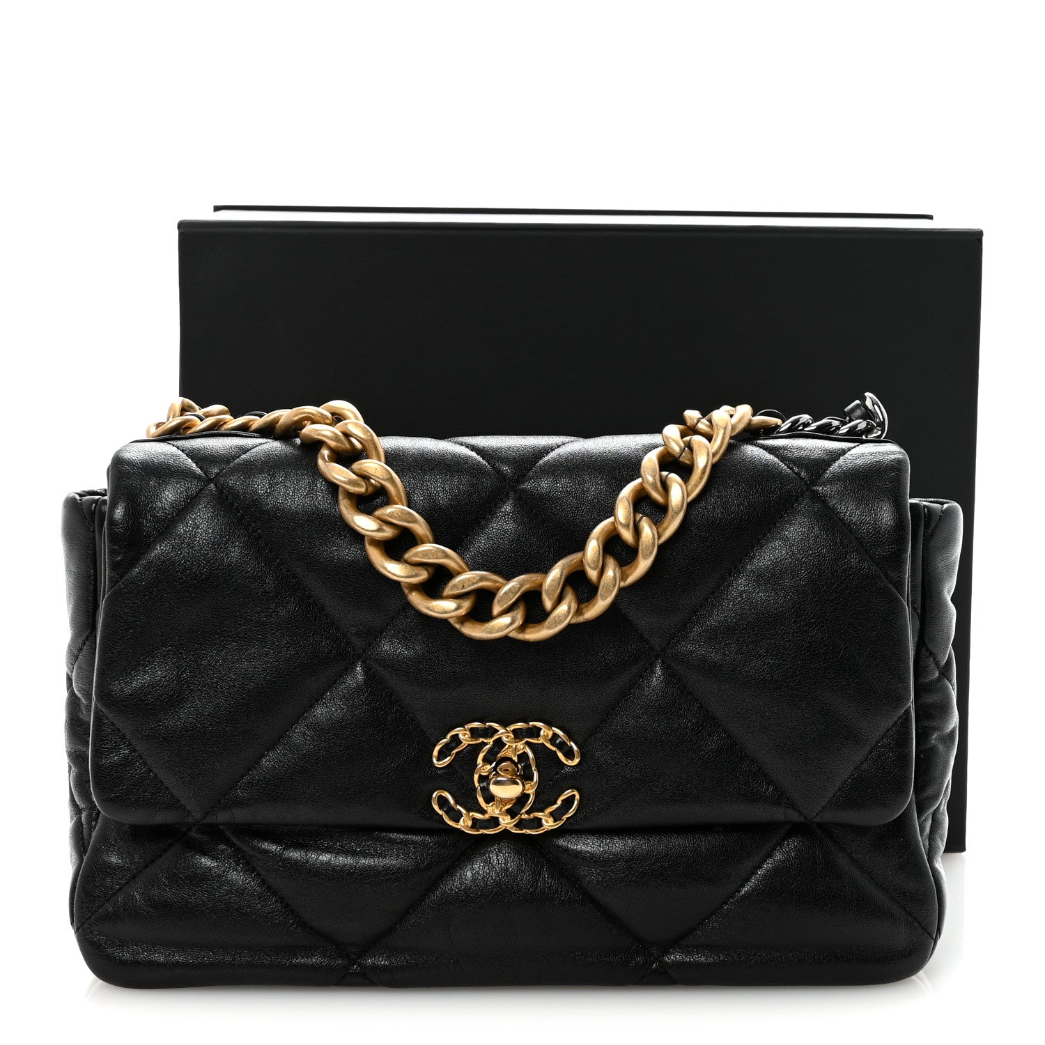 Goatskin Quilted Large Chanel 19 Flap Black