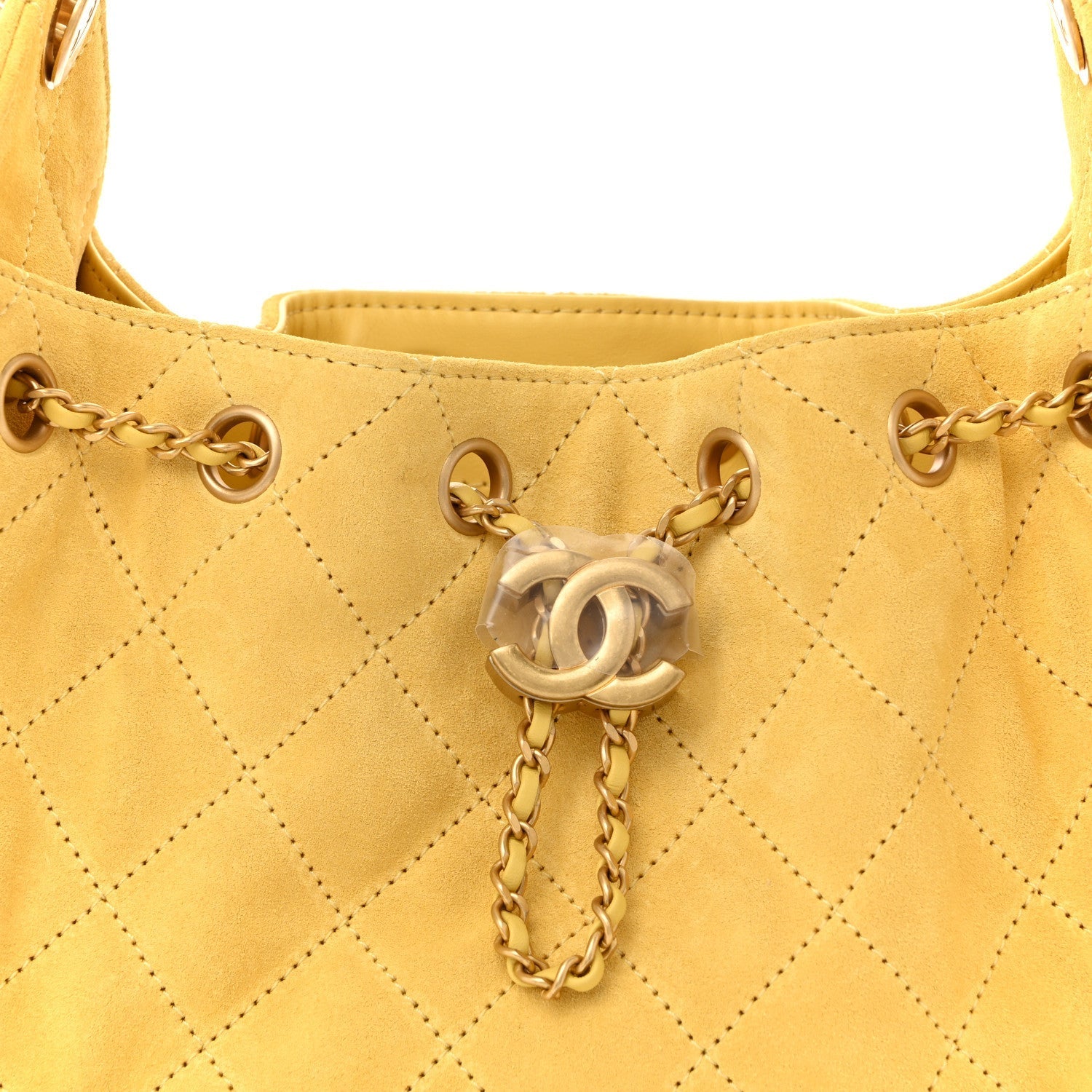 Suede Quilted Mini Chanel 25 Handbag Yellow