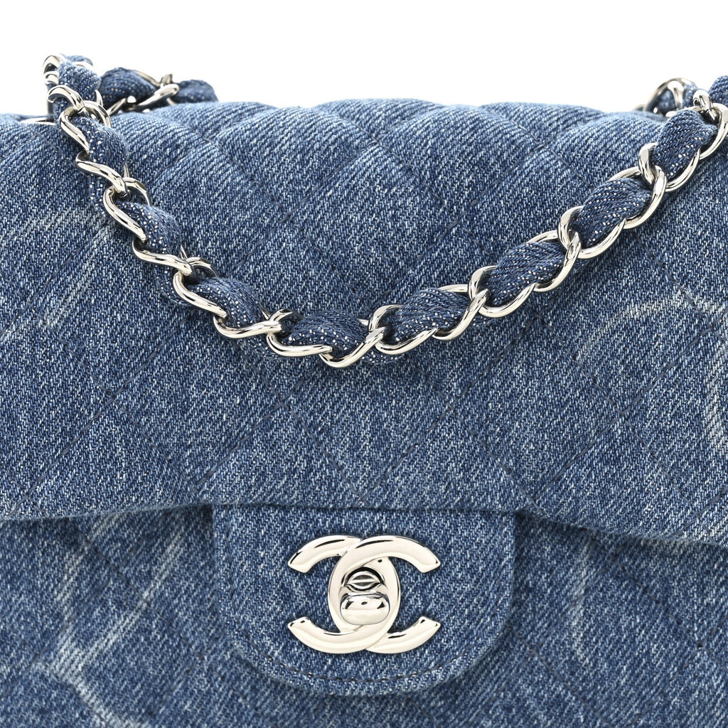 Denim CC Quilted Mini Square Flap Blue