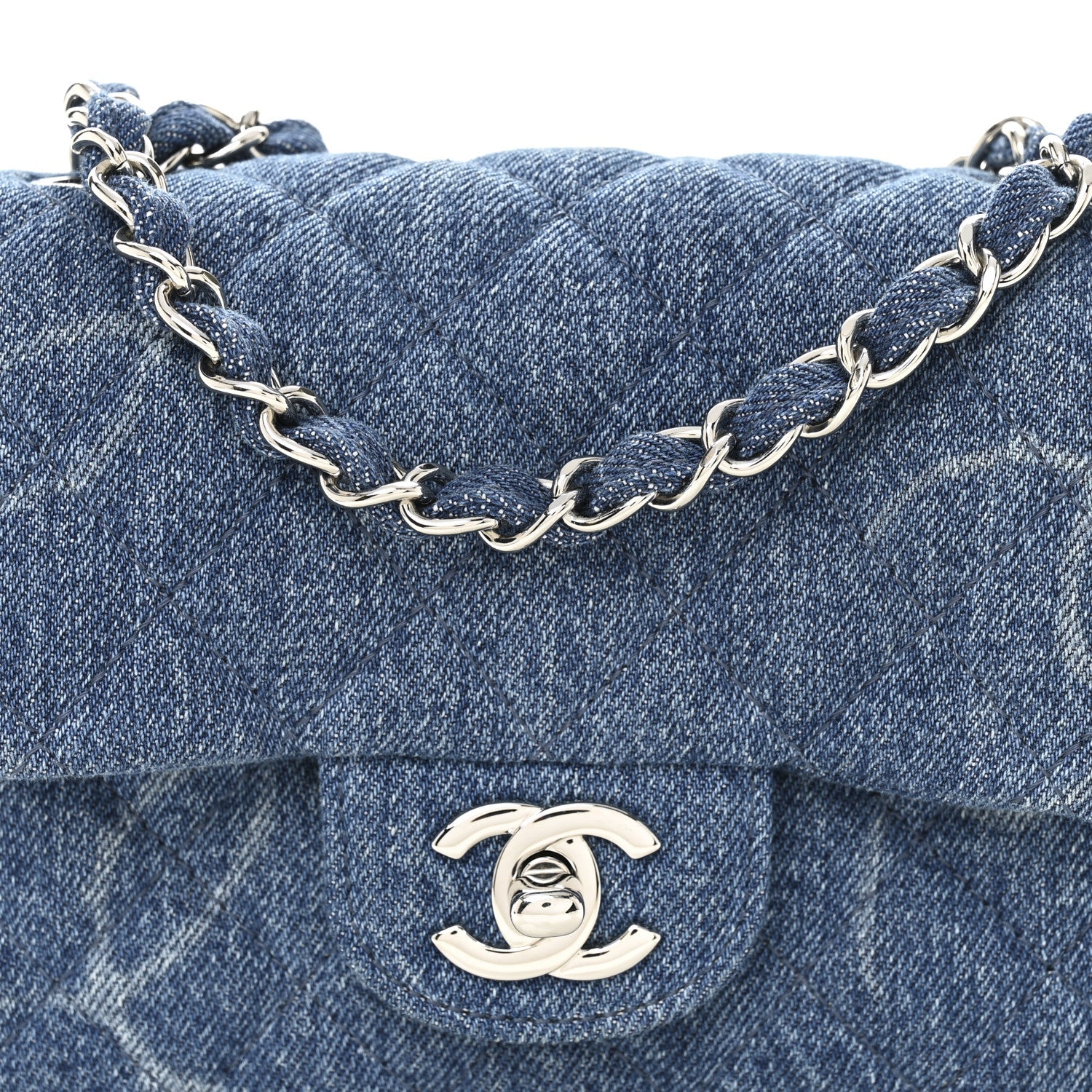 Denim CC Quilted Mini Square Flap Blue
