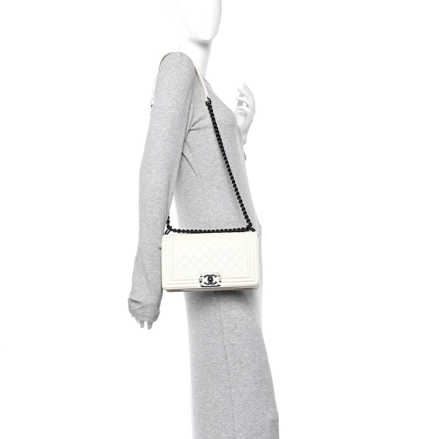 Calfskin Quilted Medium Boy Flap White