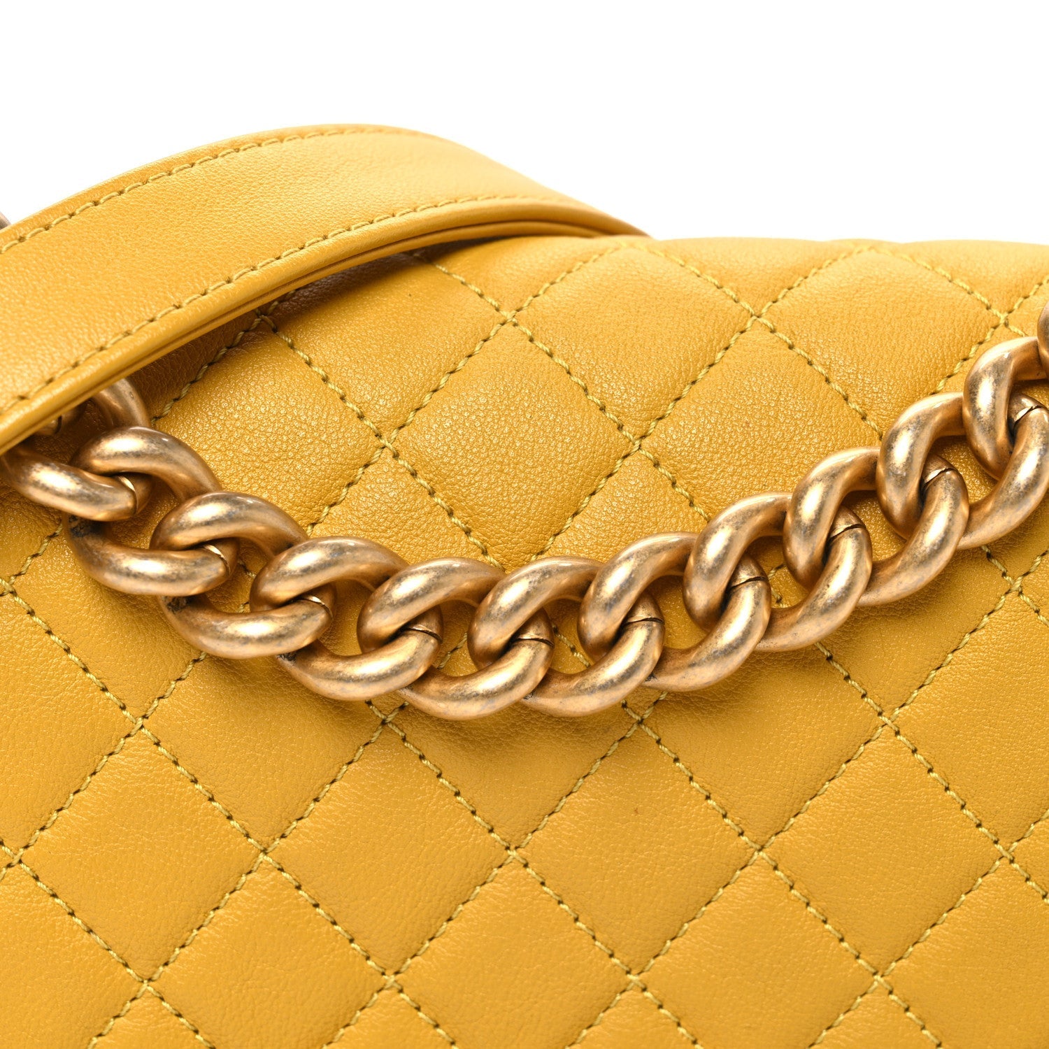 Lambskin Quilted Small Boy Flap Yellow