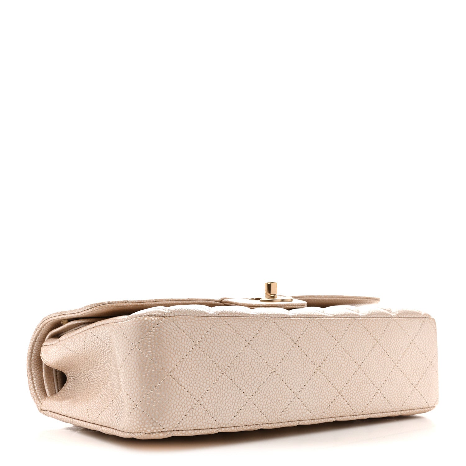 Pearly Caviar Quilted Medium Double Flap Light Beige