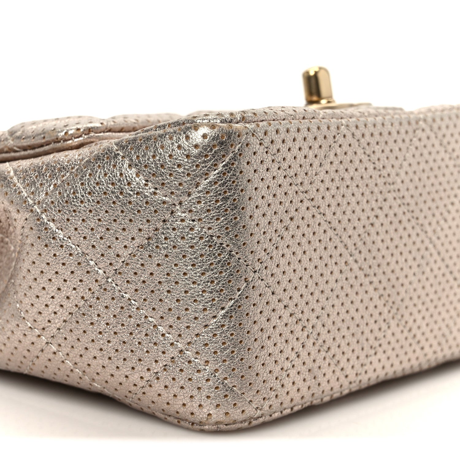 Metallic Lambskin Perforated Mini Square Flap Light Pink