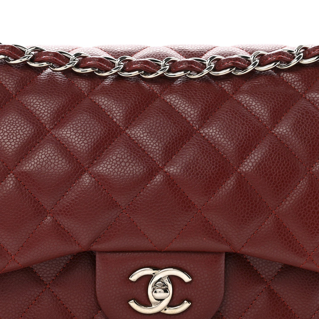 Caviar Quilted Jumbo Double Flap Dark Red