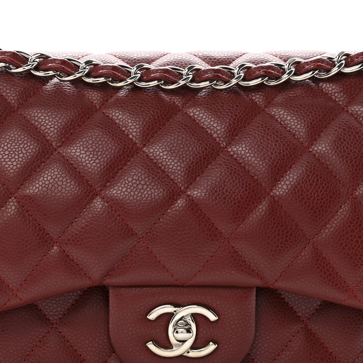 Caviar Quilted Jumbo Double Flap Dark Red