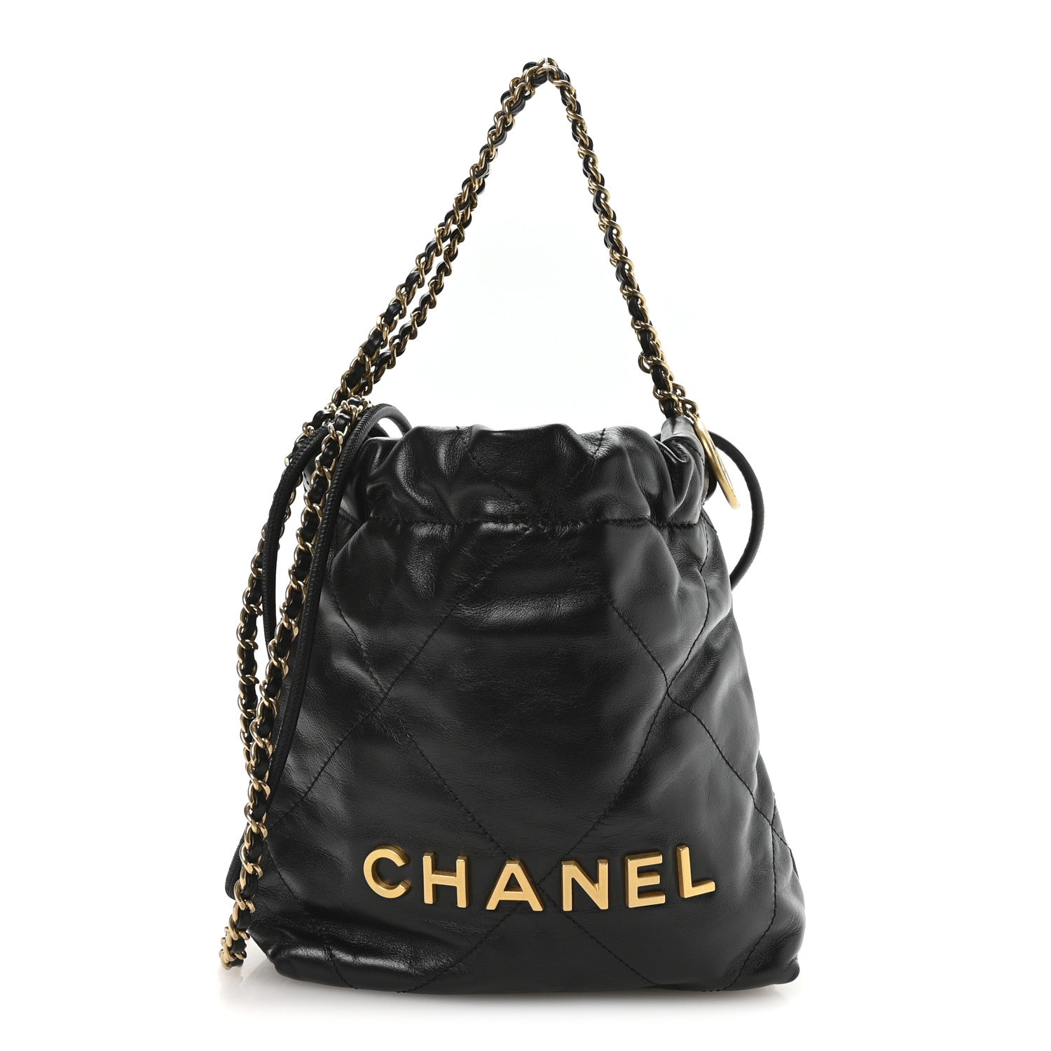 Shiny Calfskin Quilted Mini Chanel 22 Black
