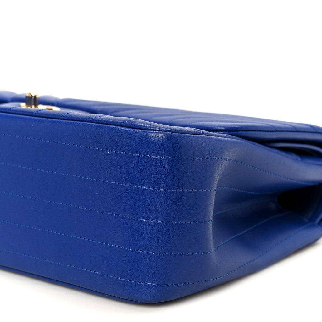 Lambskin Chevron Quilted Jumbo Double Flap Navy Blue
