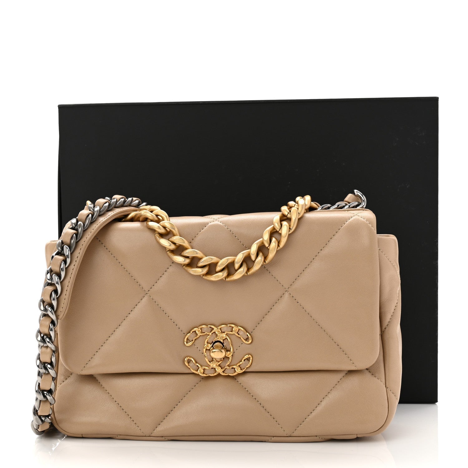 Lambskin Quilted Medium Chanel 19 Flap Dark Beige