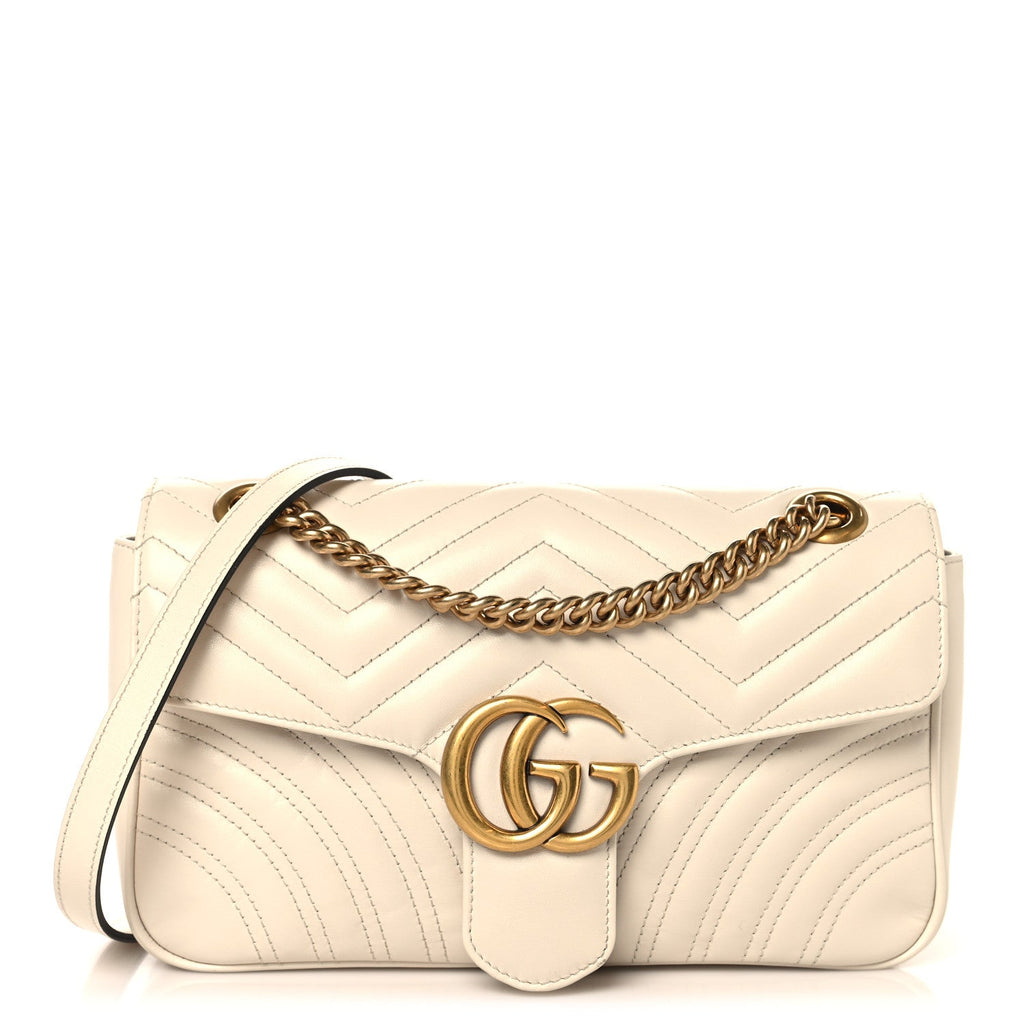 Calfskin Matelasse Small GG Marmont Shoulder Bag White
