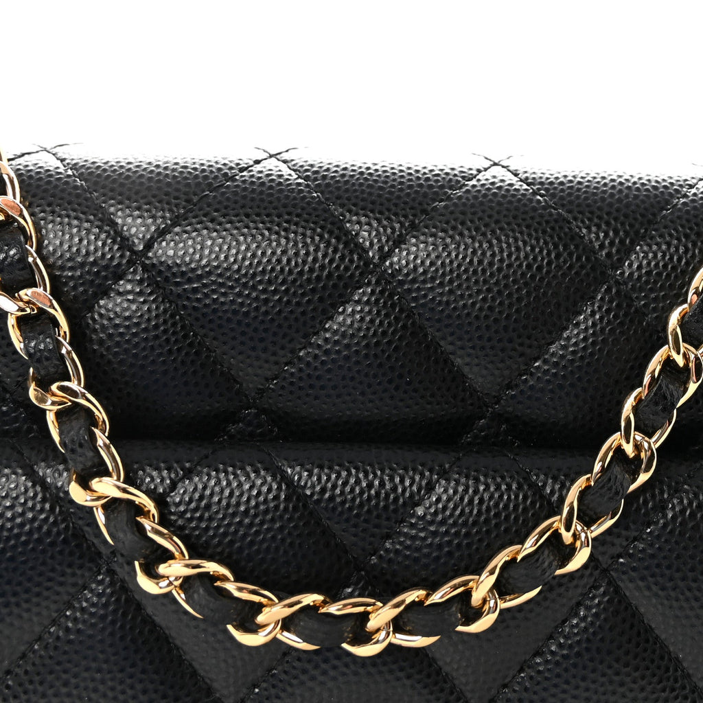 Caviar Quilted Pocket Clutch With Chain WOC Black