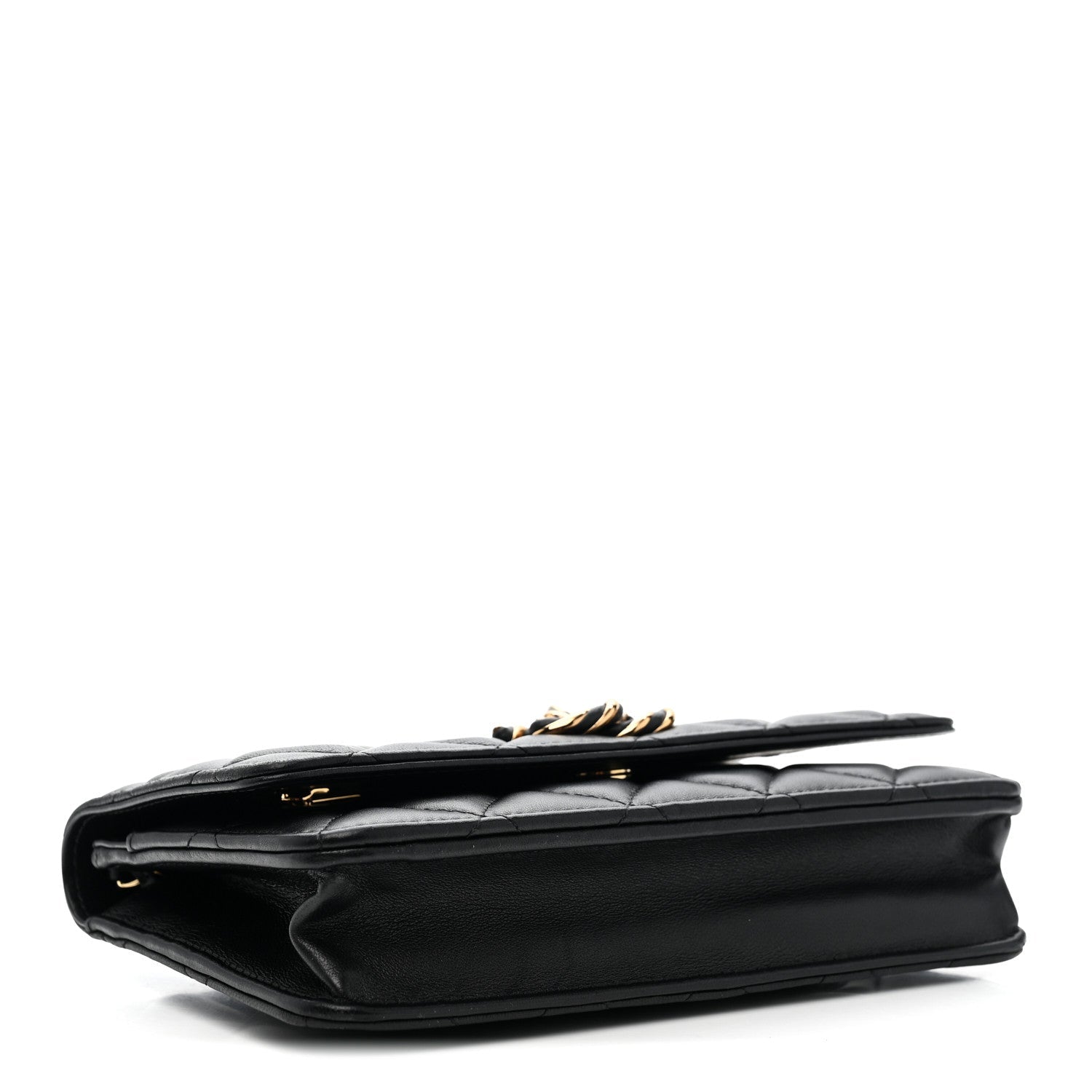 Lambskin Quilted Twisted CC Wallet On Chain WOC Black