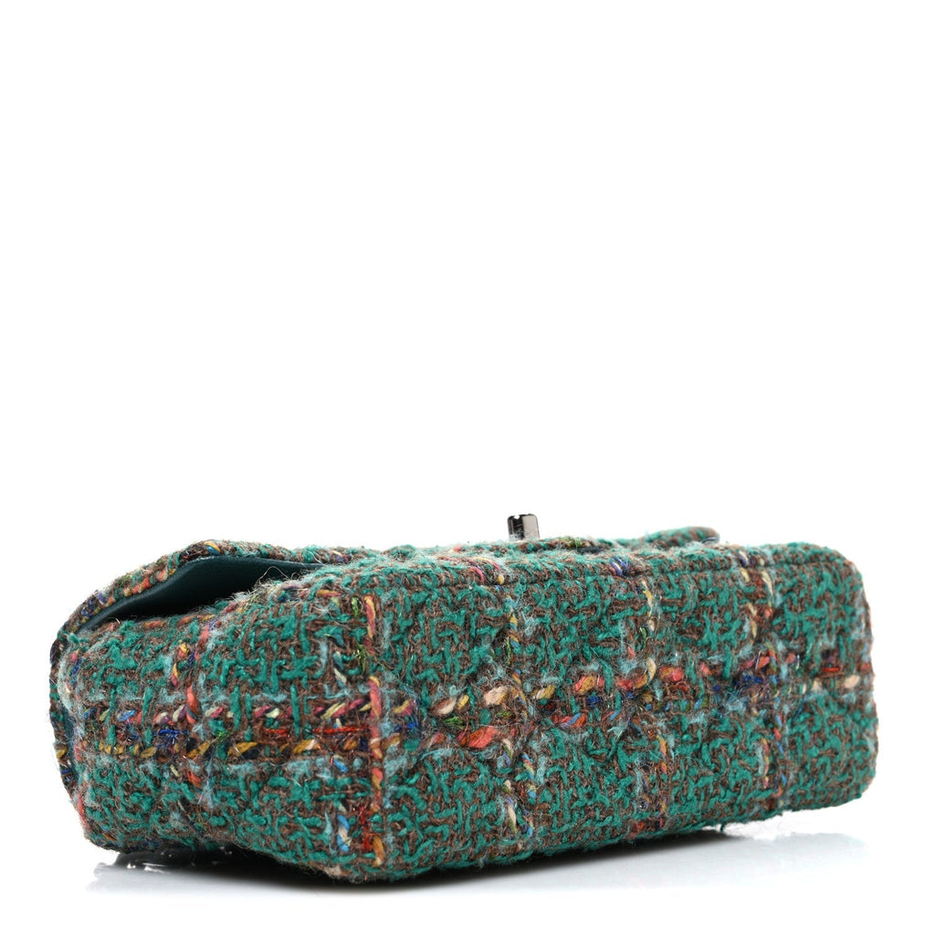 Tweed Quilted Mini Rectangular Flap Green