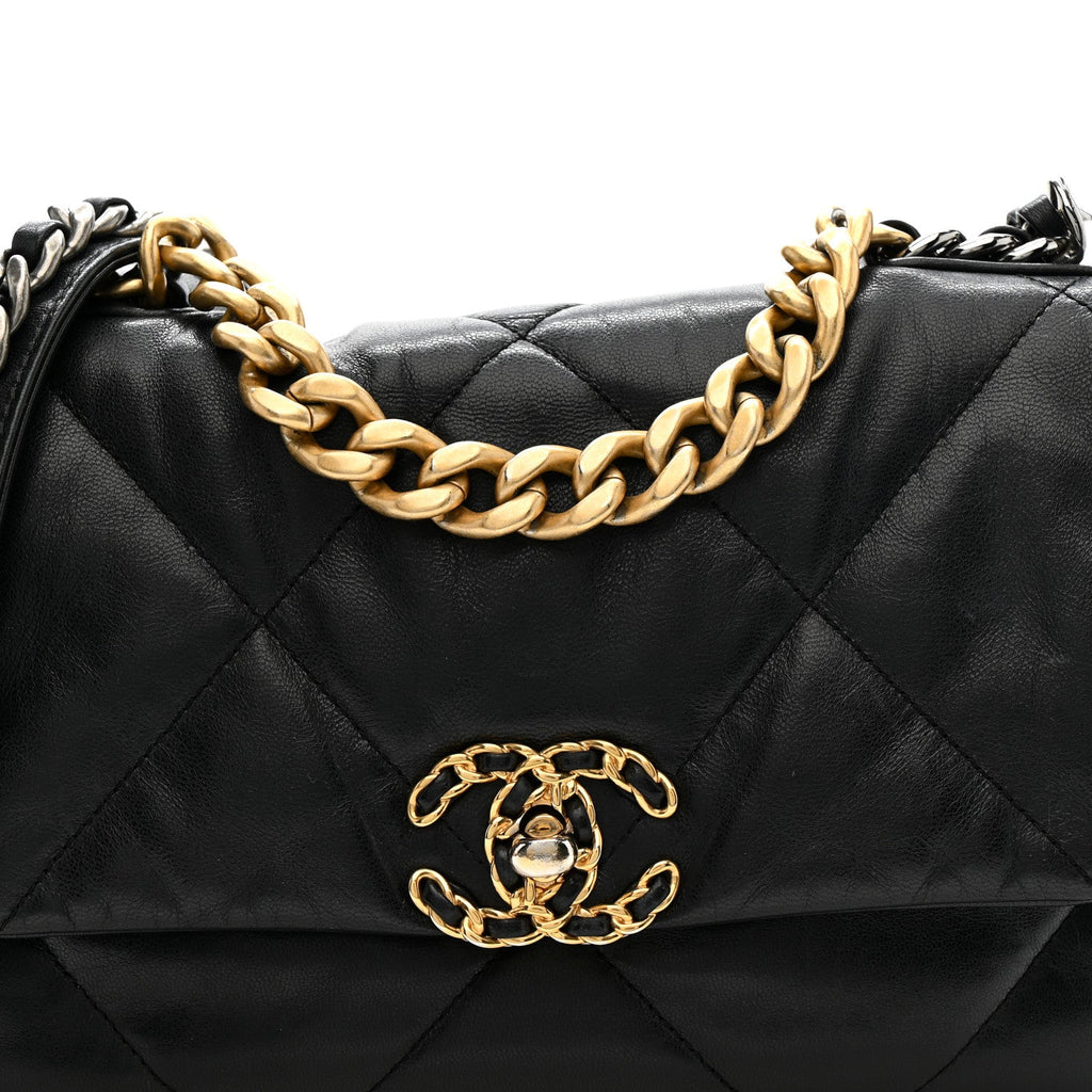 Goatskin Quilted Medium Chanel 19 Flap Black