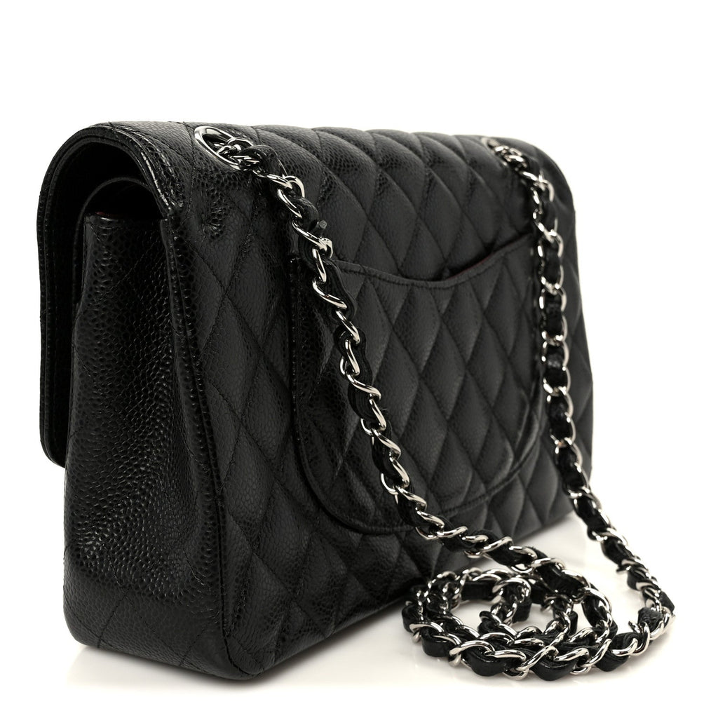 Caviar Quilted Medium Double Flap Black