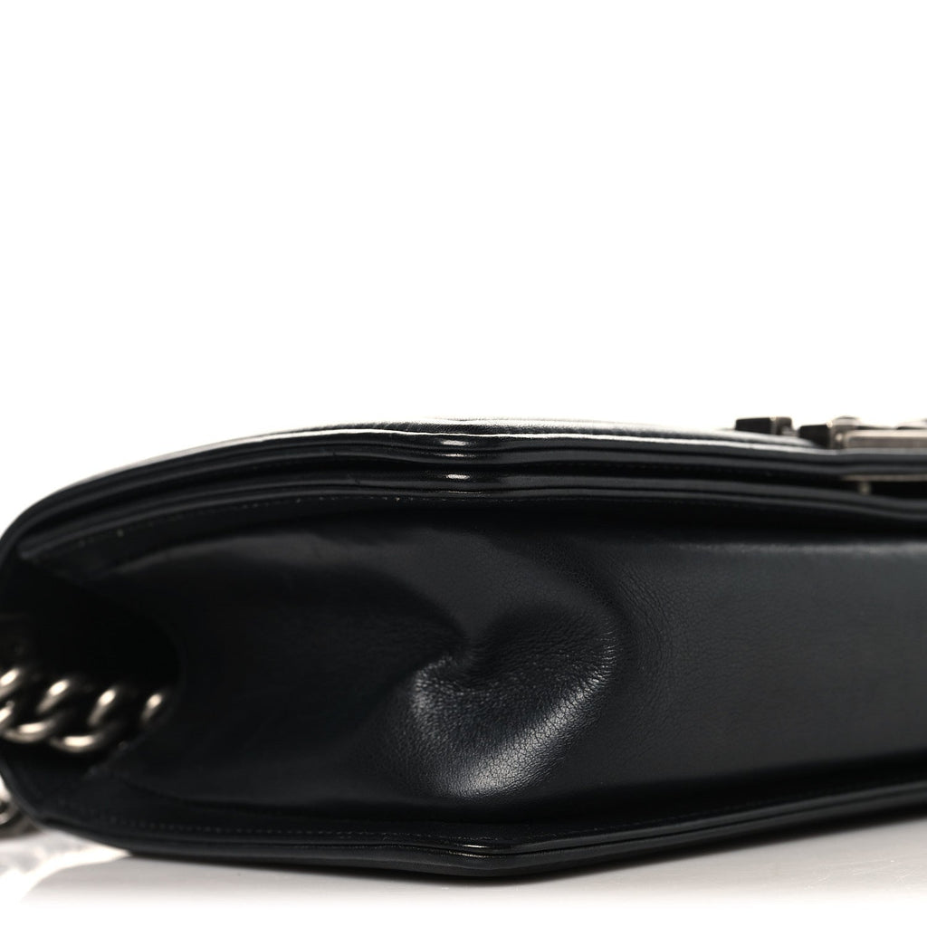 Lambskin Braided Woven Medium Boy Flap Black