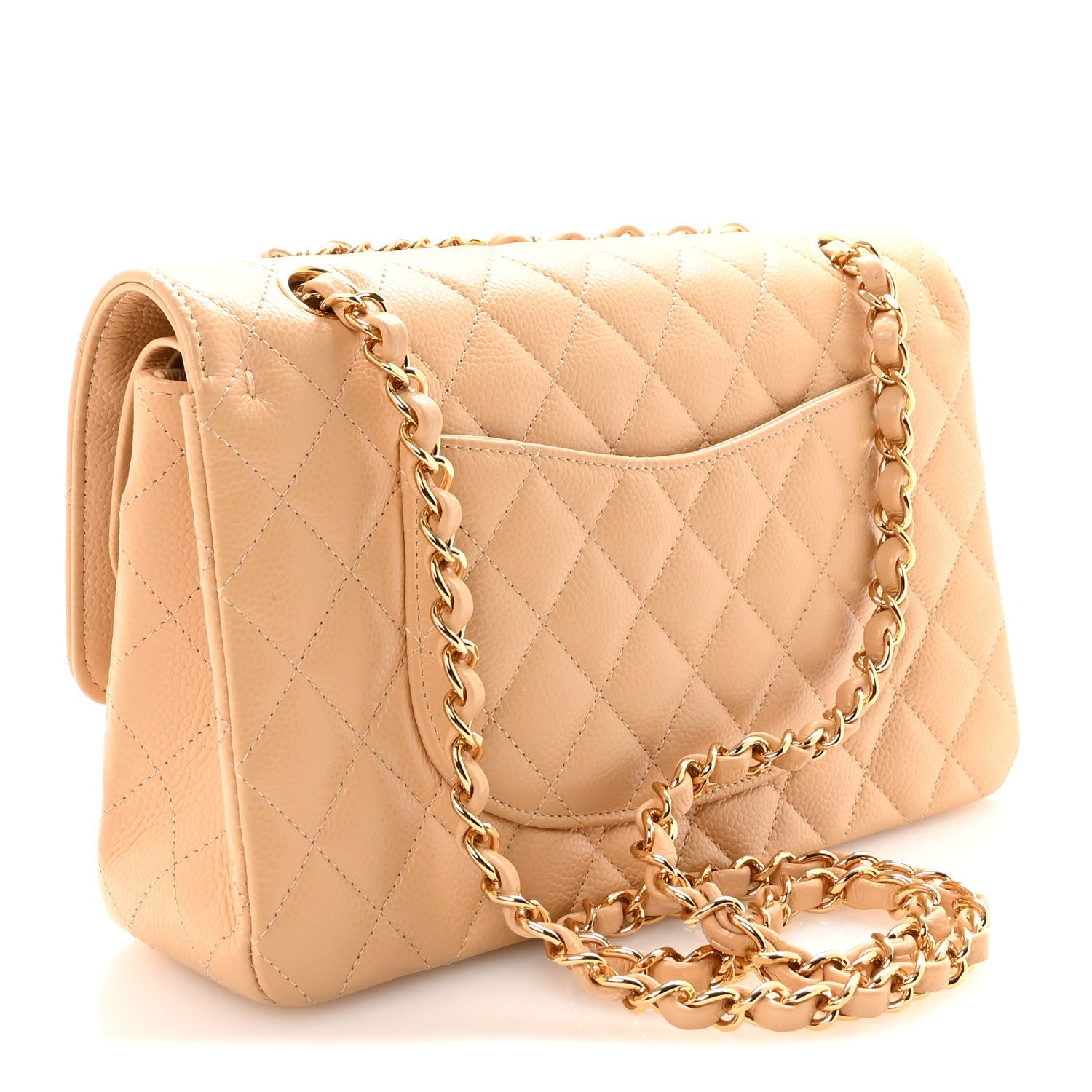 Caviar Quilted Medium Double Flap Beige