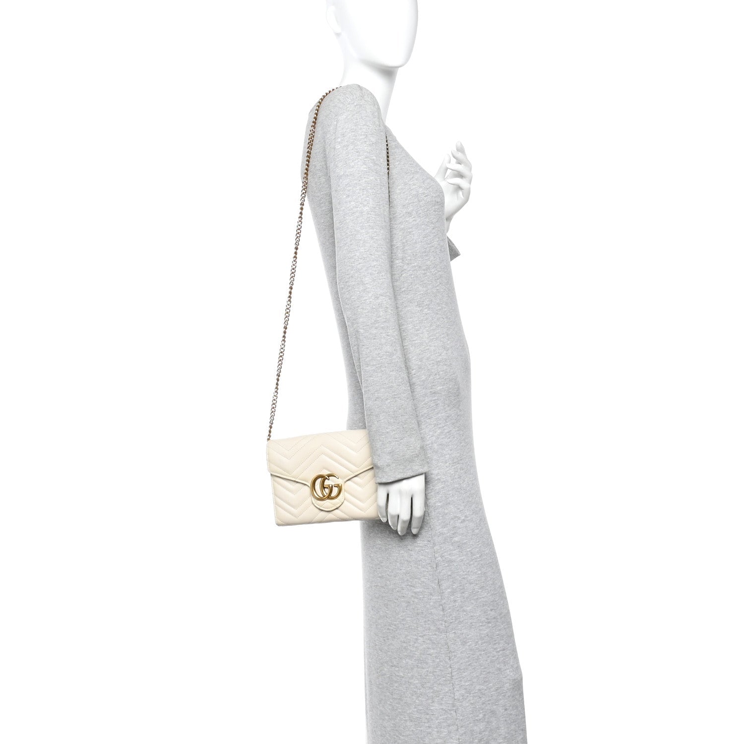 Calfskin Matelasse GG Marmont Chain Wallet Mystic White