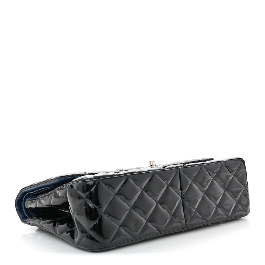 Patent Quilted Jumbo Double Flap Dark Blue