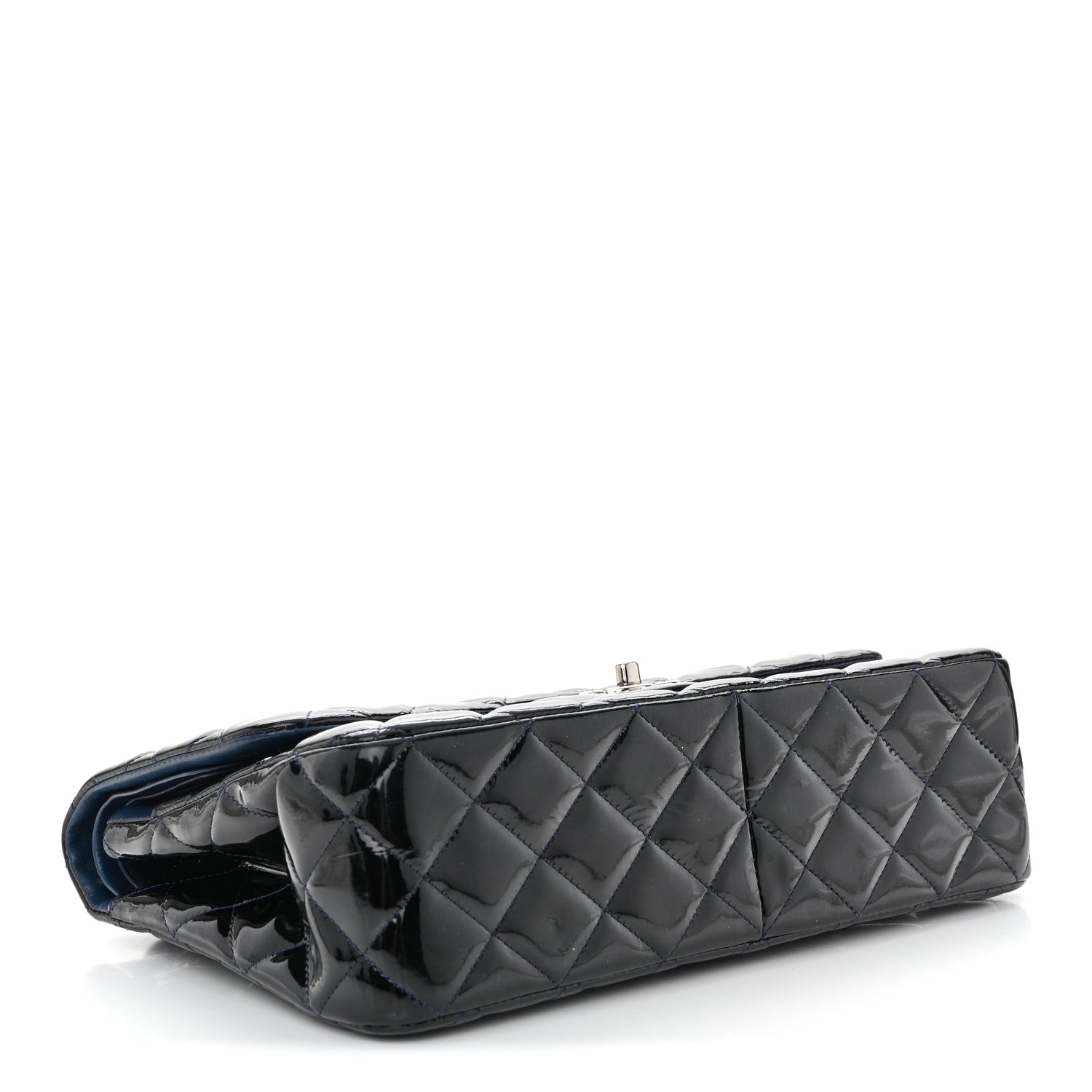 Patent Quilted Jumbo Double Flap Dark Blue