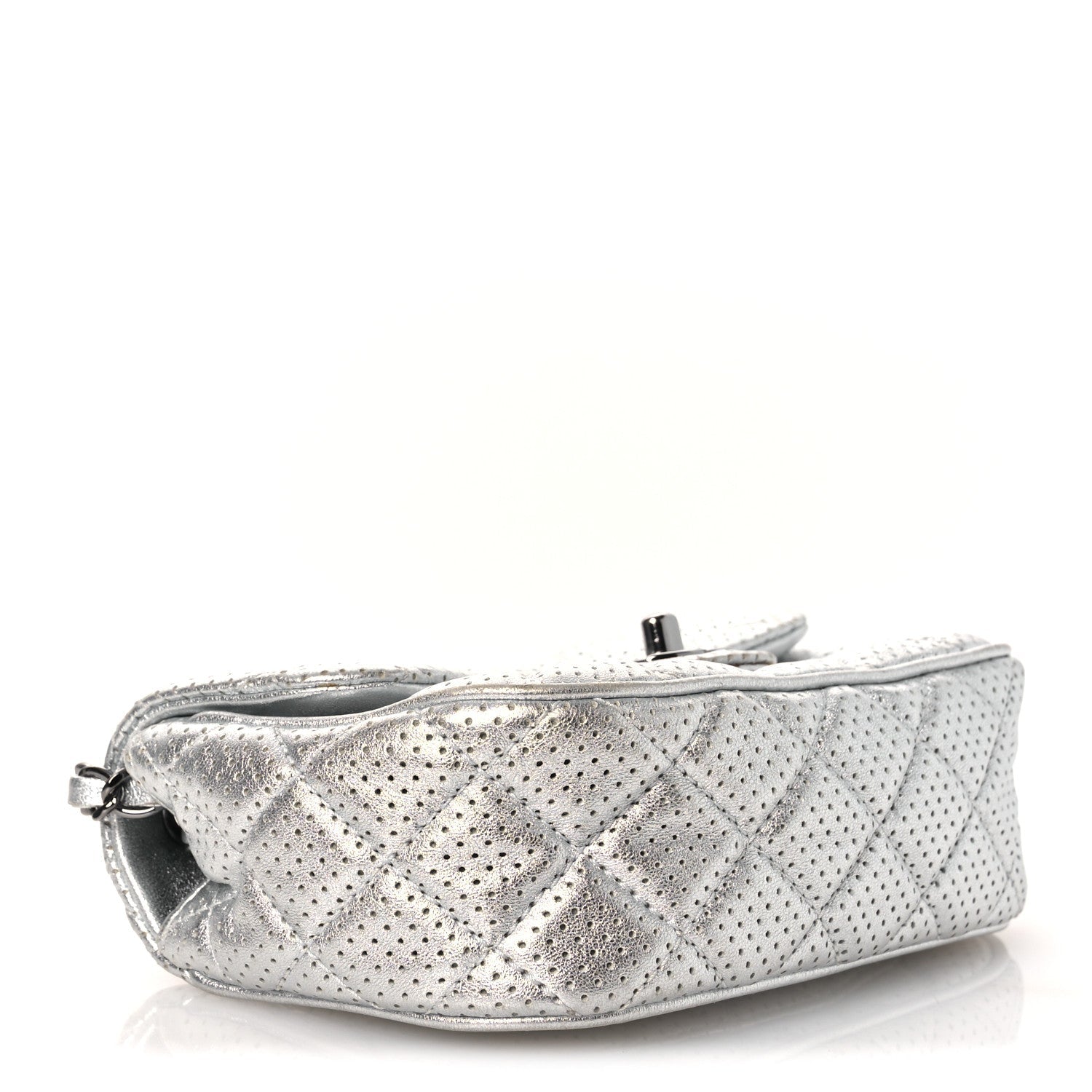 Metallic Lambskin Perforated Mini Rectangular Flap Silver