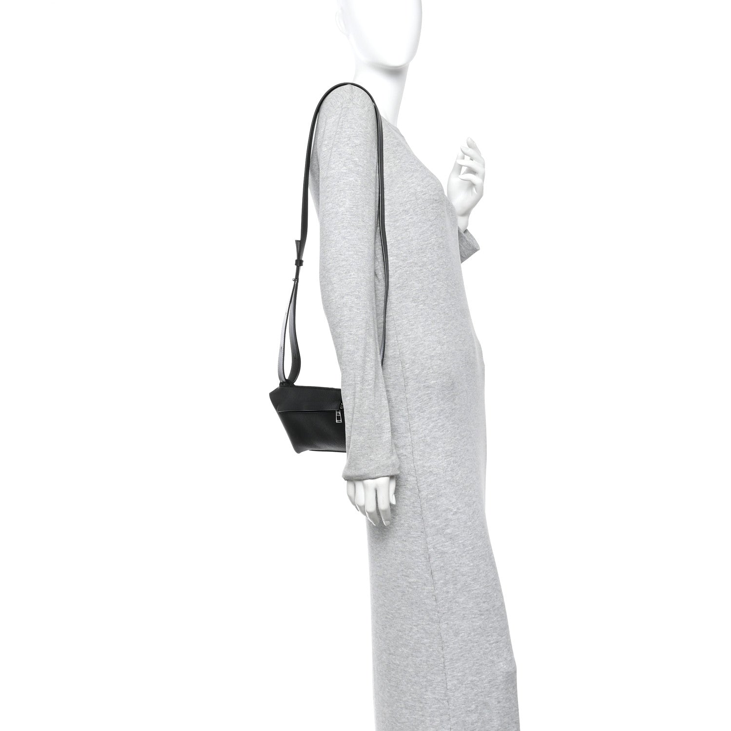 Soft Grained Calfskin Vertical T-Pocket Crossbody Bag Black