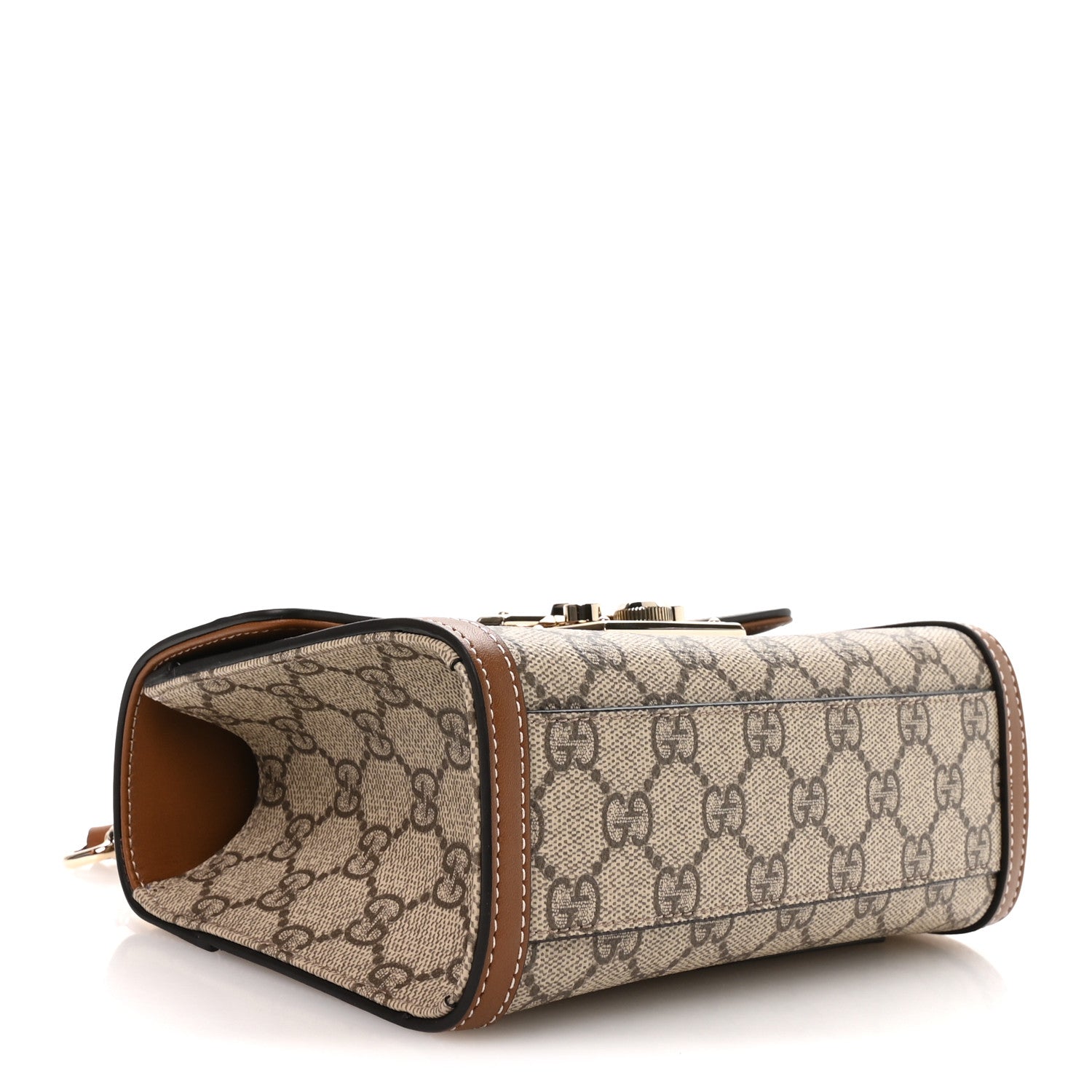 GG Supreme Monogram Small Padlock Top Handle Shoulder Bag Beige Ebony Dark Brown