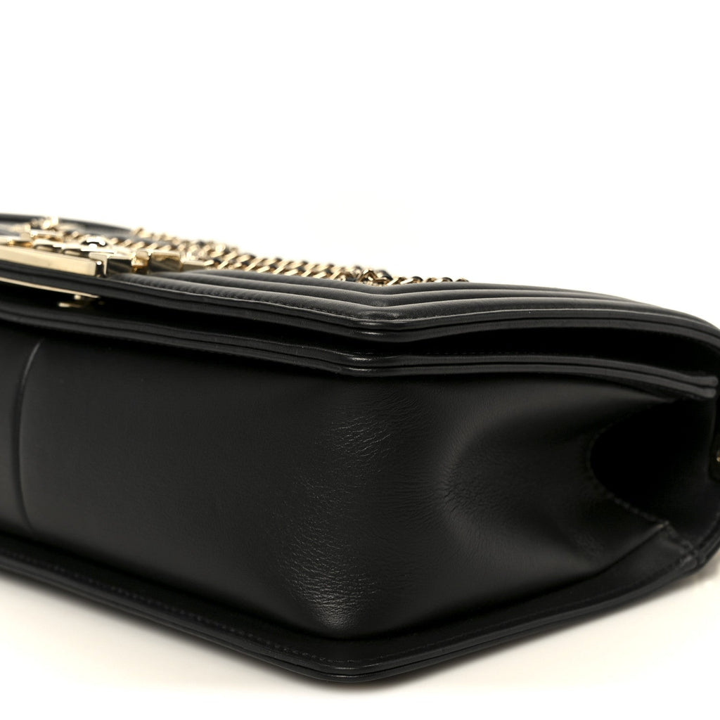 Calfskin Quilted Medium Chain Detail Boy Flap Black