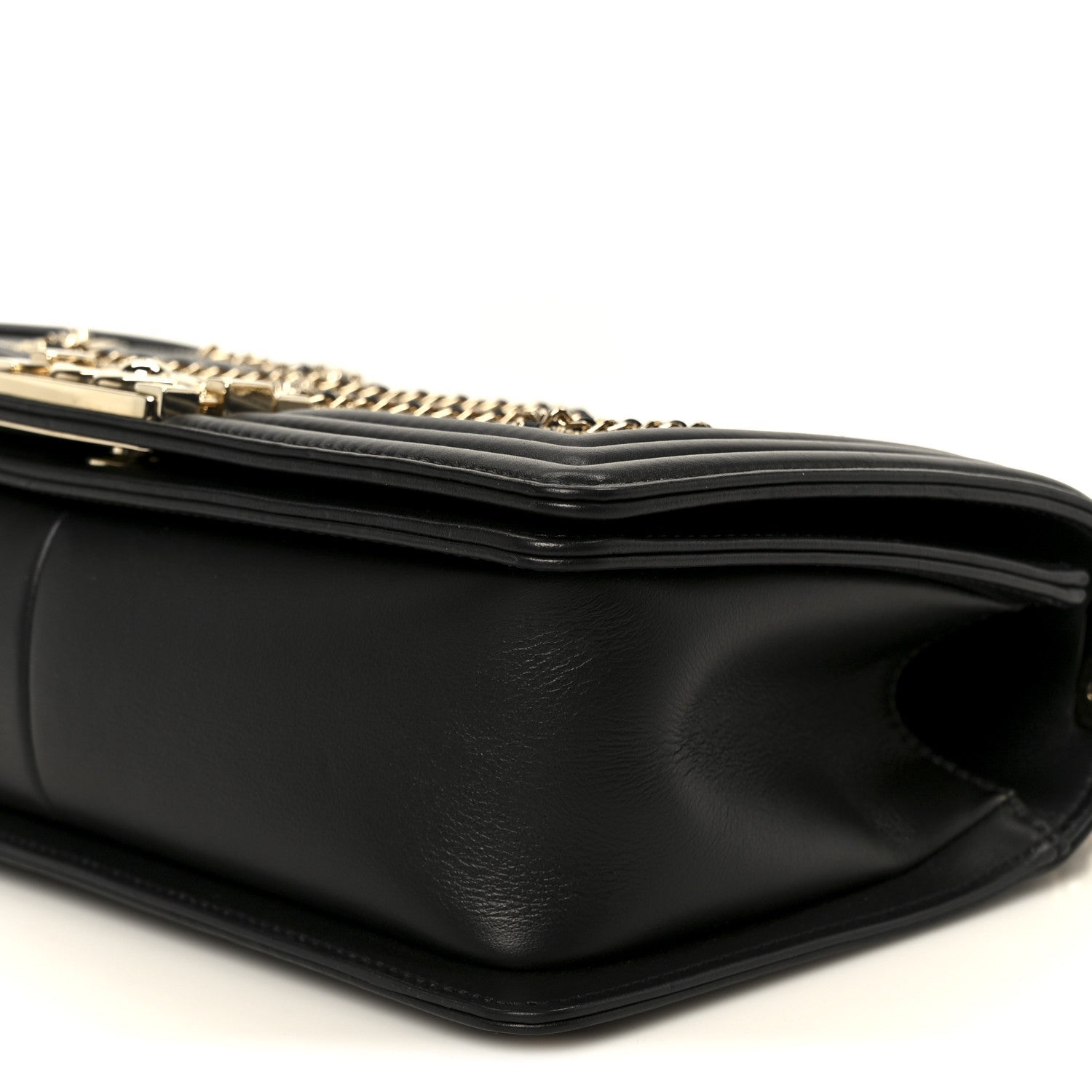 Calfskin Quilted Medium Chain Detail Boy Flap Black