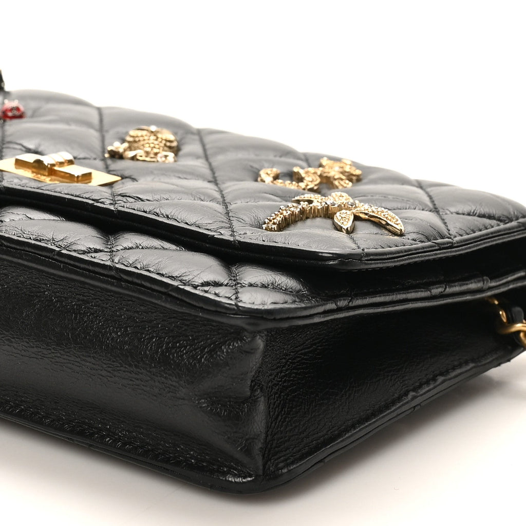 Aged Calfskin Lucky Charms 2.55 Reissue Wallet on Chain WOC Black
