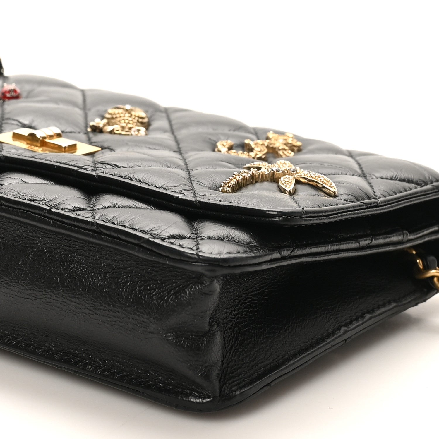 Aged Calfskin Lucky Charms 2.55 Reissue Wallet on Chain WOC Black