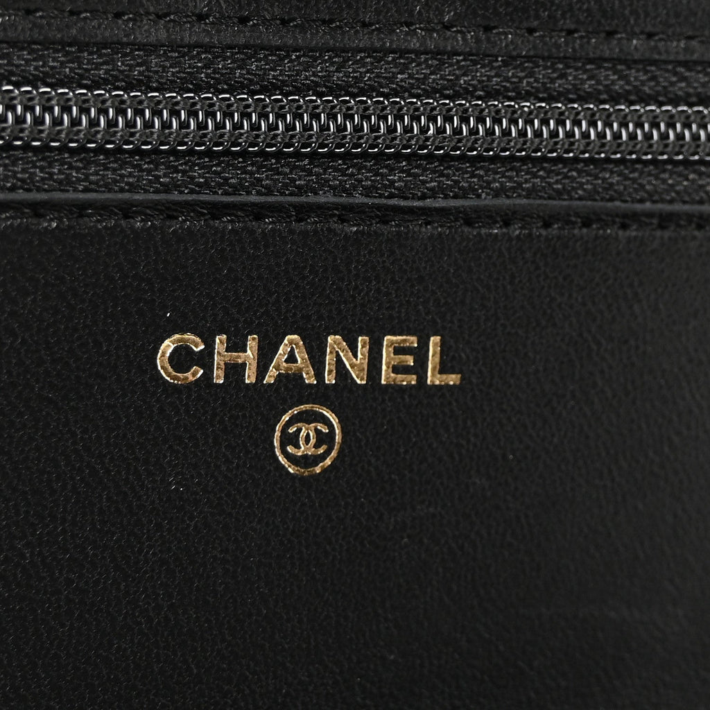 Lambskin Quilted Top Handle Trendy CC Wallet On Chain WOC Black
