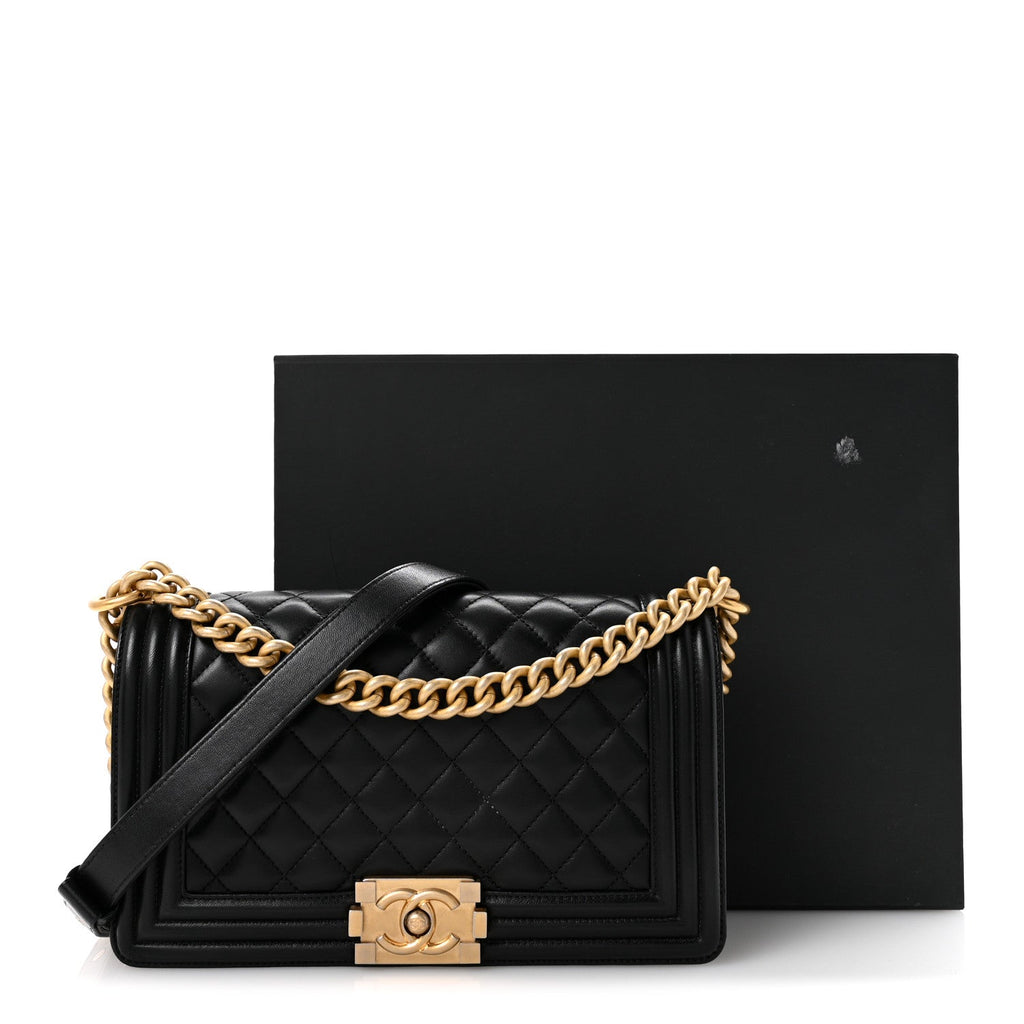 Lambskin Quilted Medium Boy Flap Black