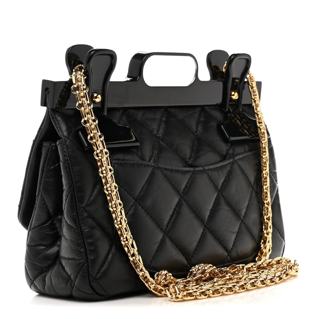 Aged Calfskin Quilted 2.55 Reissue Mini Hanger Flap Black