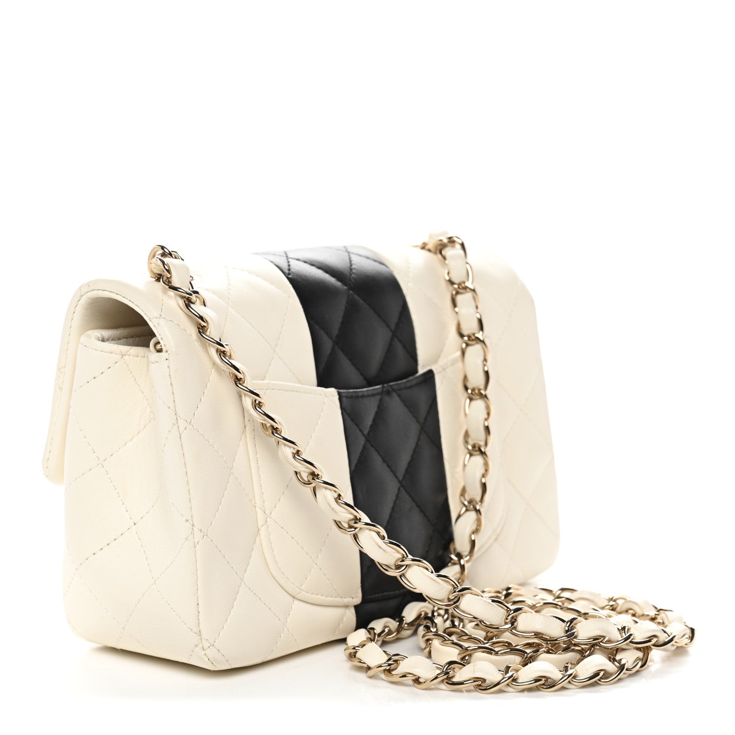 Lambskin Quilted Mini Rectangular Flap White Black